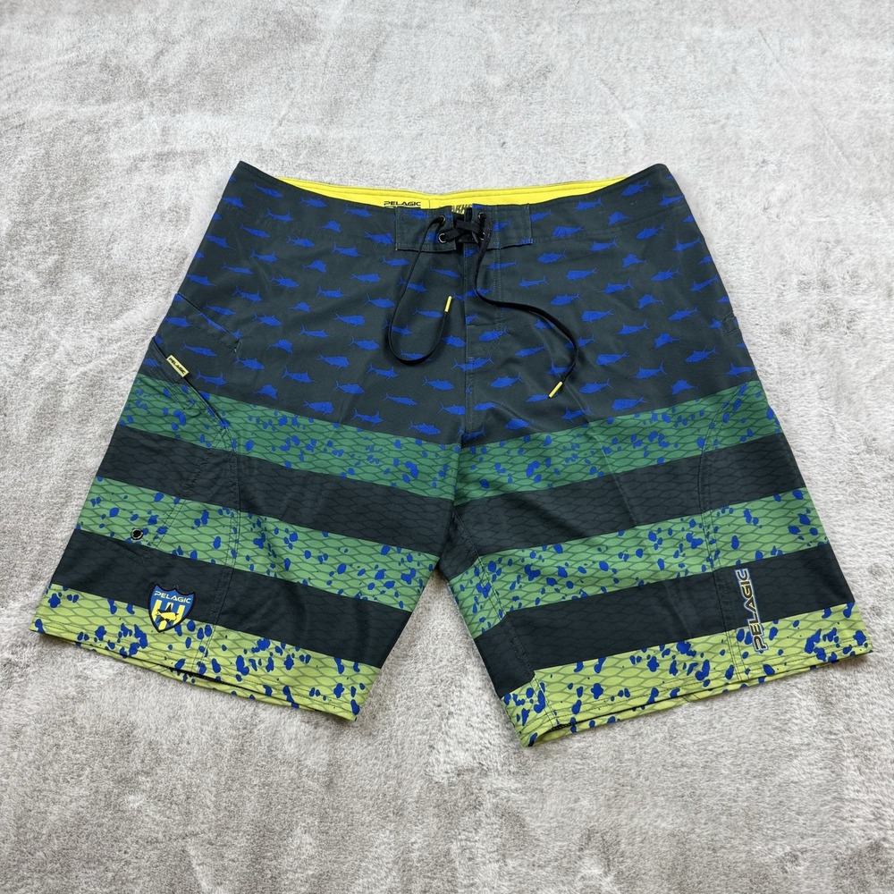 pelagic sharkskin board shorts Men's 38 Multicolor Fish Print All Over